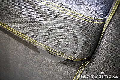 Modern sofa made â€‹â€‹of denim, close detail Stock Photo